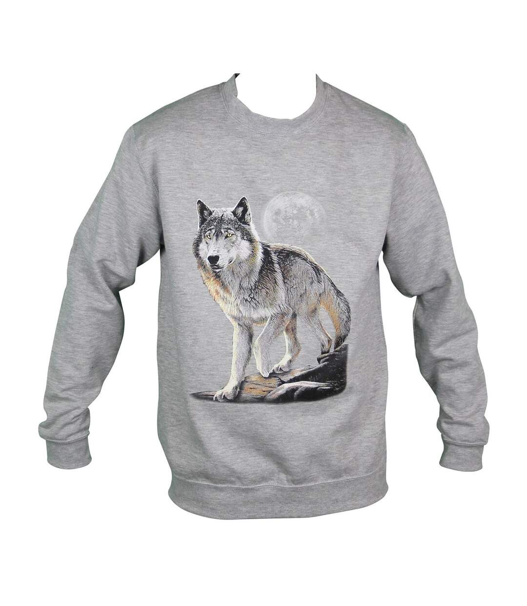 Sweat-shirt motif loup - 10380 - homme - gris chiné