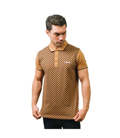 Mens Two Tone All-over Print Polo Shirt Tobacco Lambretta
