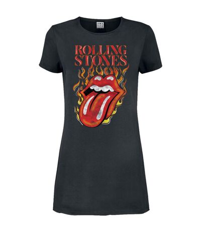Womens/ladies hot tongue the rolling stones t-shirt dress charcoal Amplified