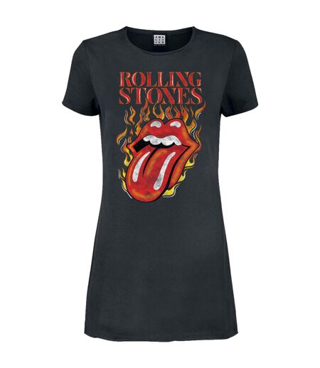Womens/ladies hot tongue the rolling stones t-shirt dress charcoal Amplified