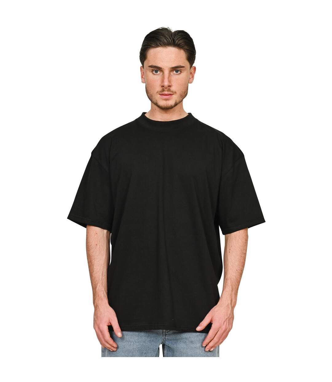 Unisex adult combed ringspun cotton extended neckline tall oversized t-shirt black Casual Classics-3
