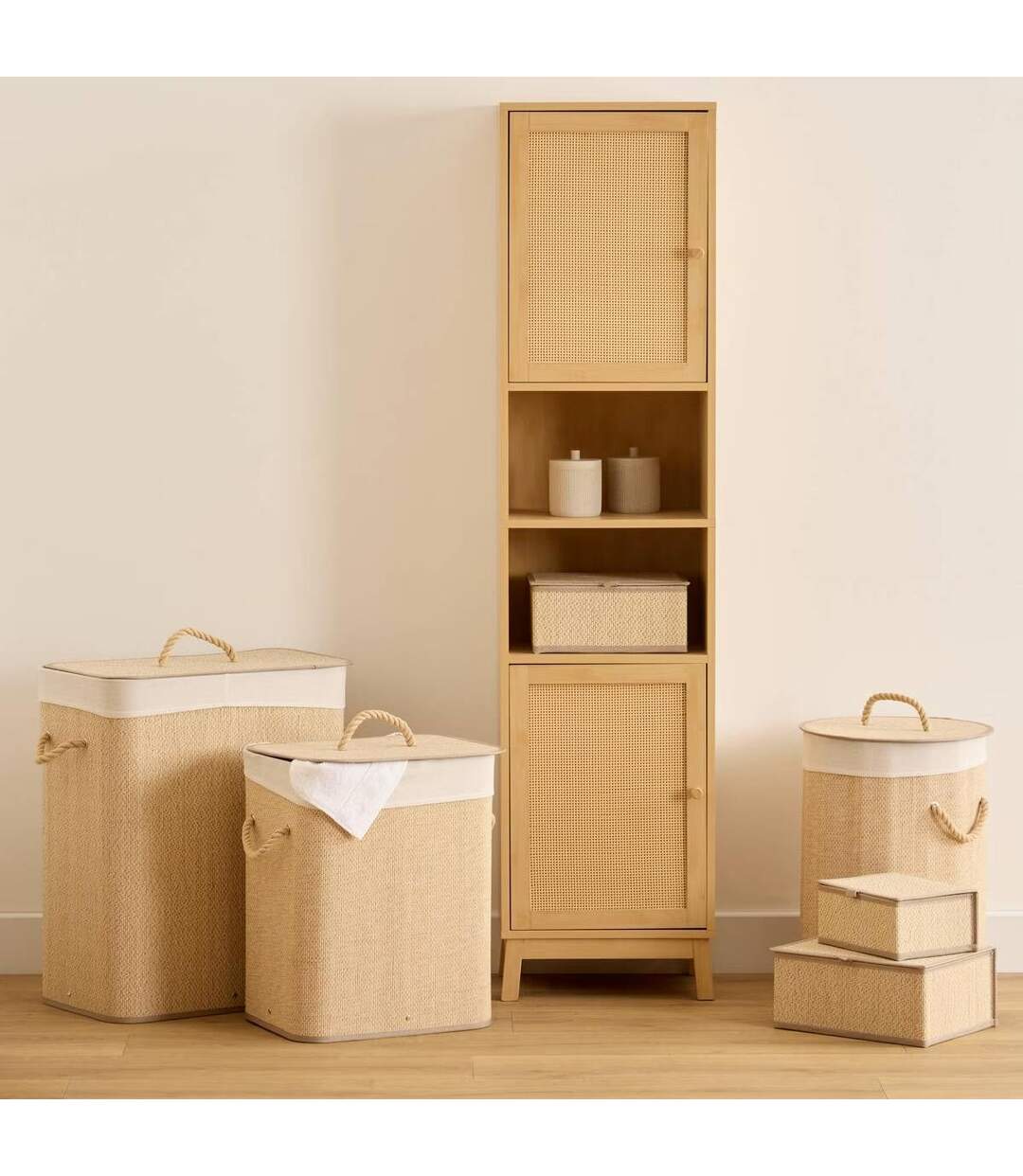 Lot de 3 Boîtes en Bambou Stemy 32cm Beige-3