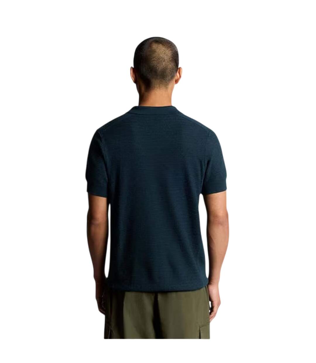 Mens Herringbone Knitted Polo Shirt Blue Lyle & Scott-4