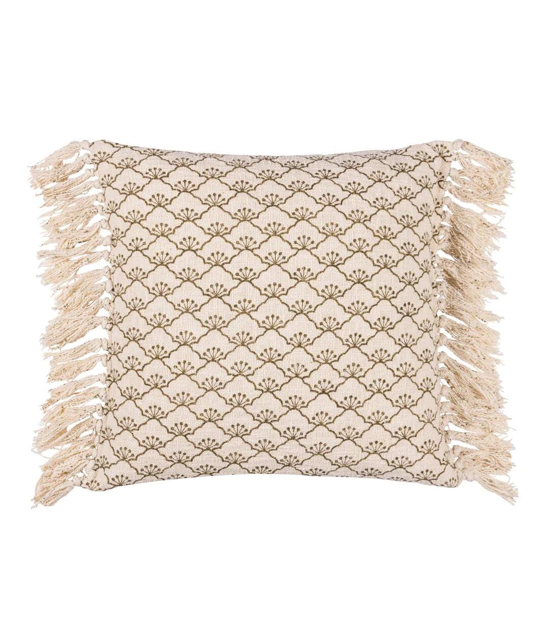 Saku fringed blossom cushion cover 50cm x 50cm olive Yard