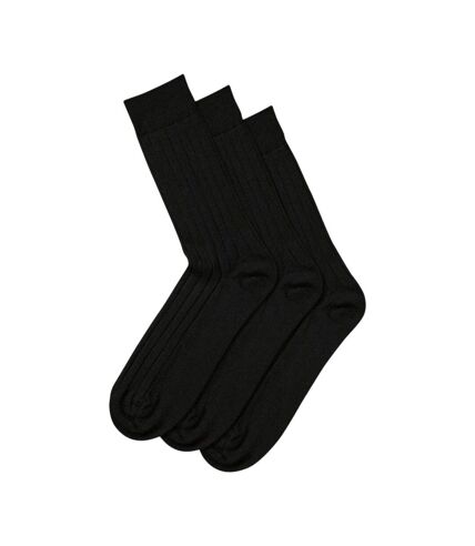 Mens Long Length Ribbed Lambswool Blend Socks (Pack Of 3) (Black) - UTMB229