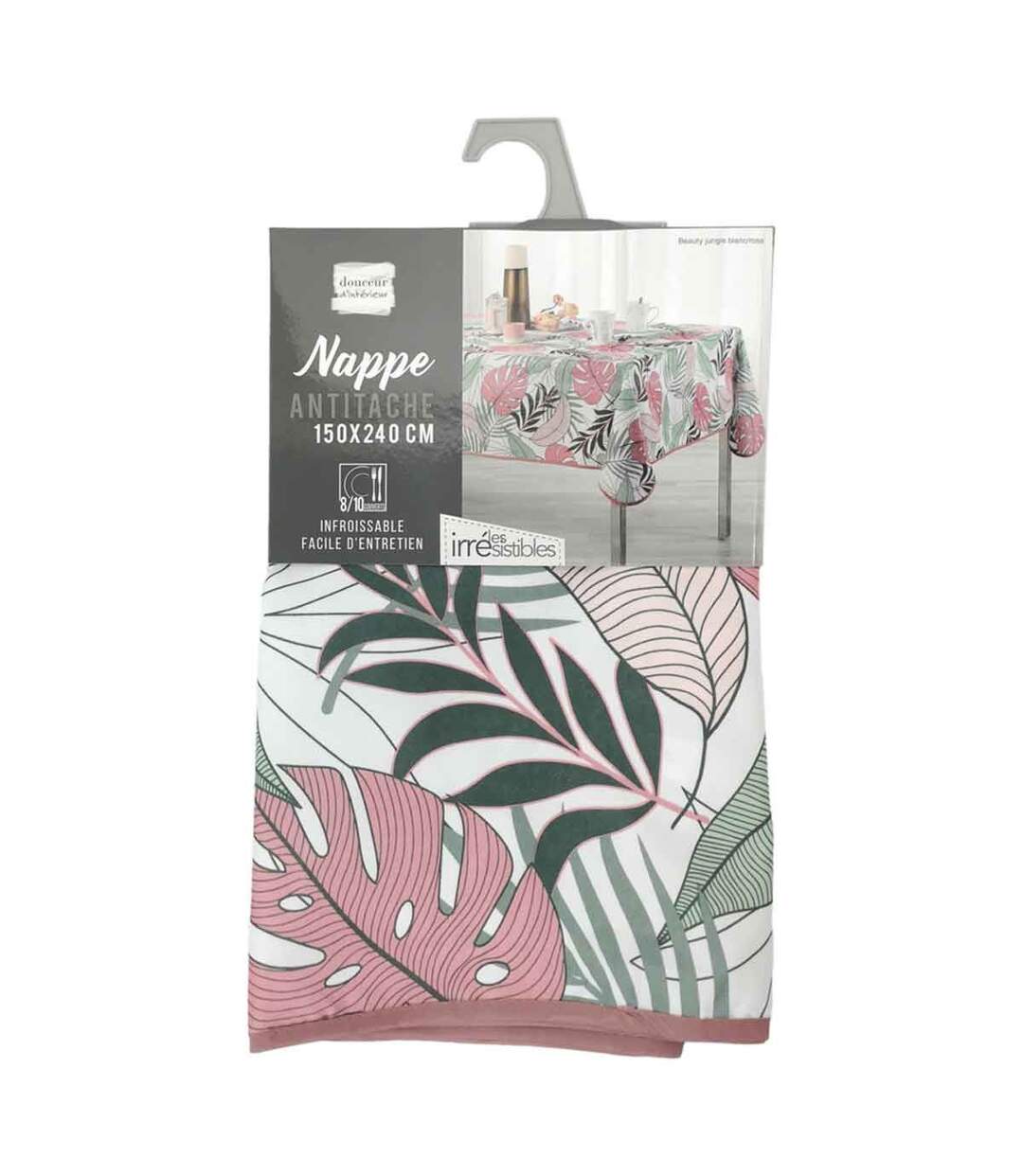 Nappe Antitache Beauty Jungle 150x240cm Blanc & Rose-2