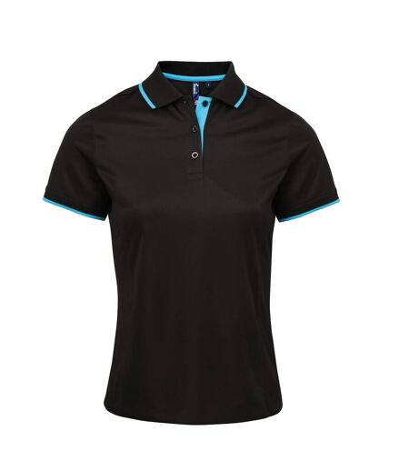 Premier Womens/Ladies Contrast Coolchecker Polo Shirt (Black/Turquoise)