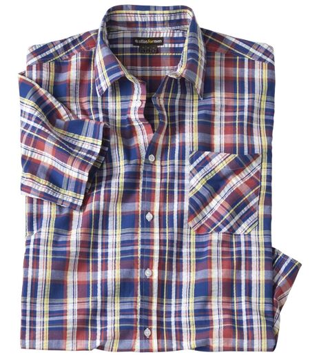 Men's Waffle Cotton Checked Shirt - Blue Red Yellow 