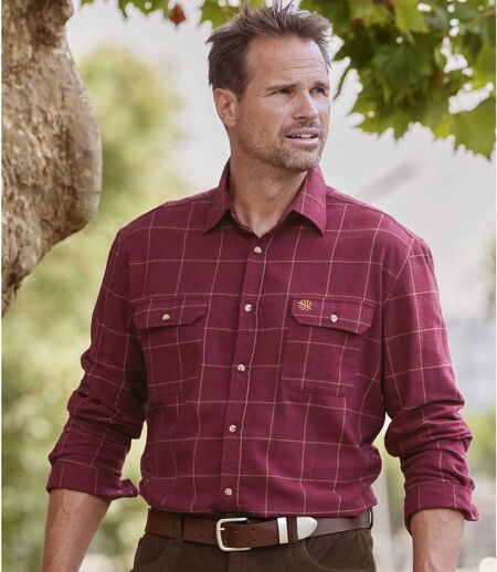 Men's Burgundy Checked Flannel Shirt