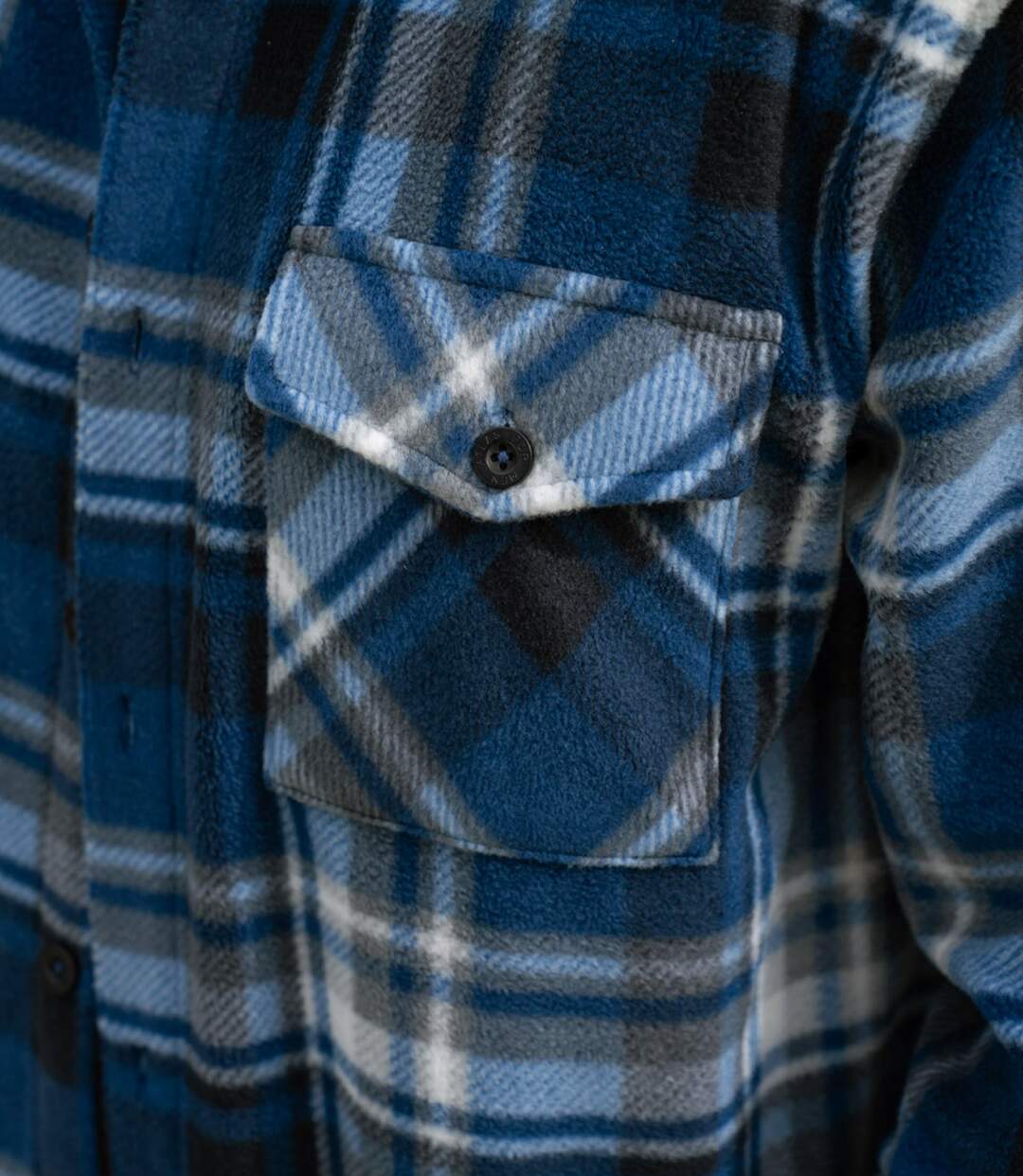 Men's Checked Fleece Overshirt - Blue Black Ecru 