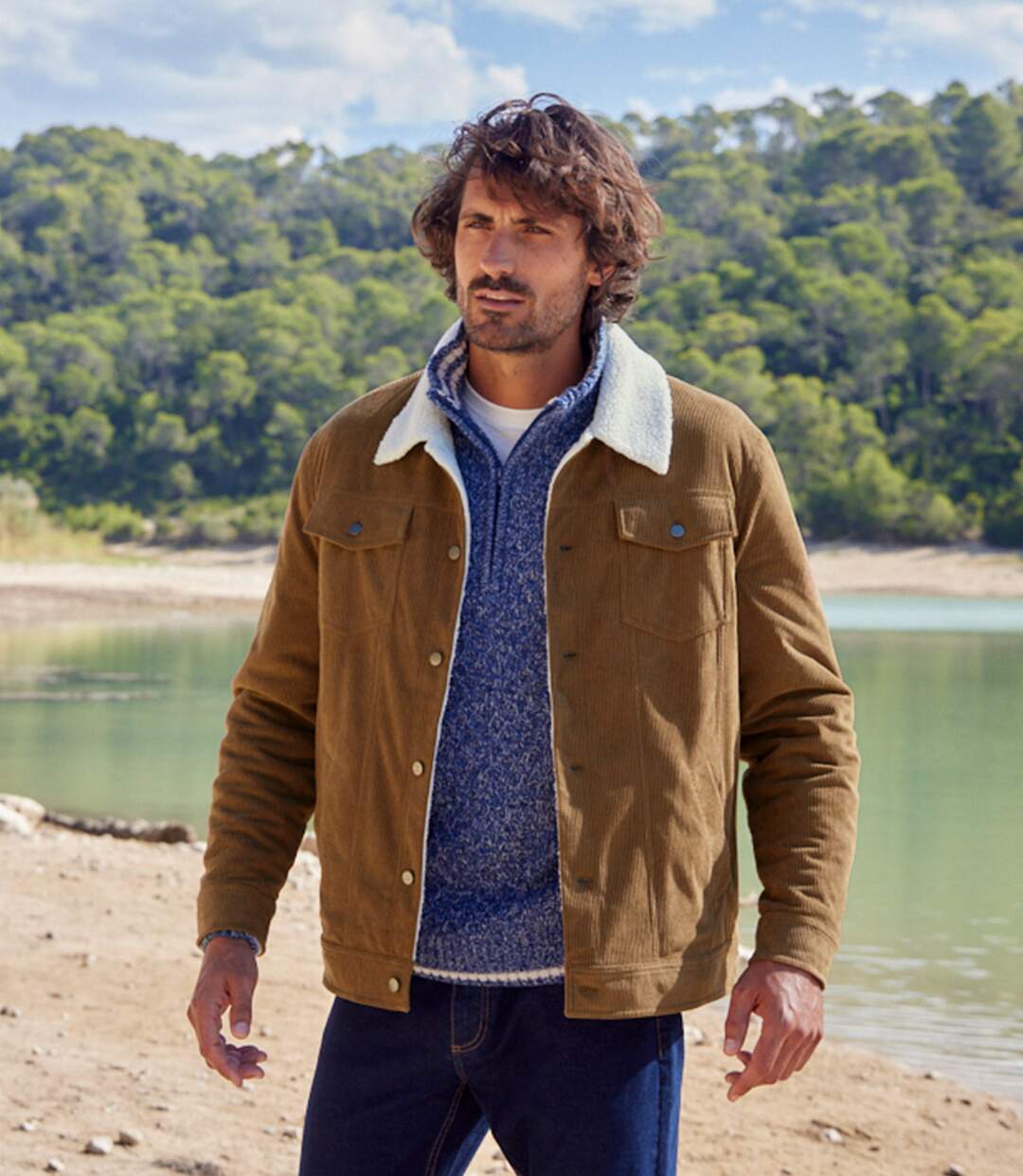 Blouson en Velours Côtelé Doublé Sherpa