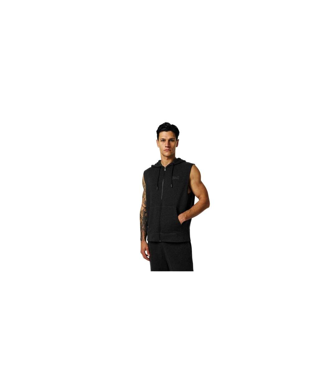 Mens Box Logo Sleeveless Full Zip Hoodie Charcoal Everlast-1