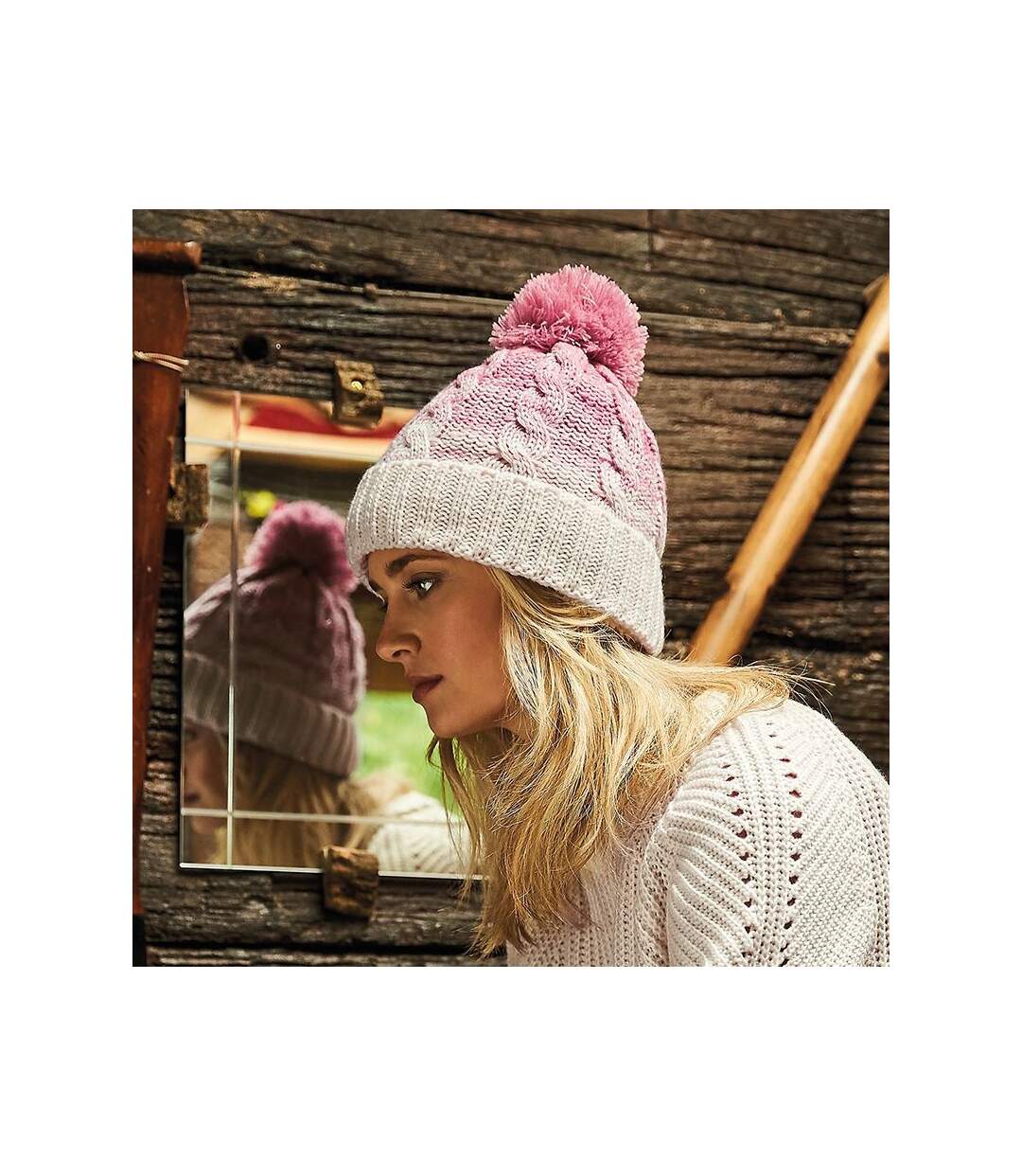 Beechfield Unisex Ombre Styled Beanie (Dusky Pink/Off White) - UTRW5808-3