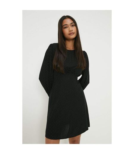 Dorothy Perkins Womens/Ladies Spotted Shirred Cuff Petite Mini Dress (Black) - UTDP3903
