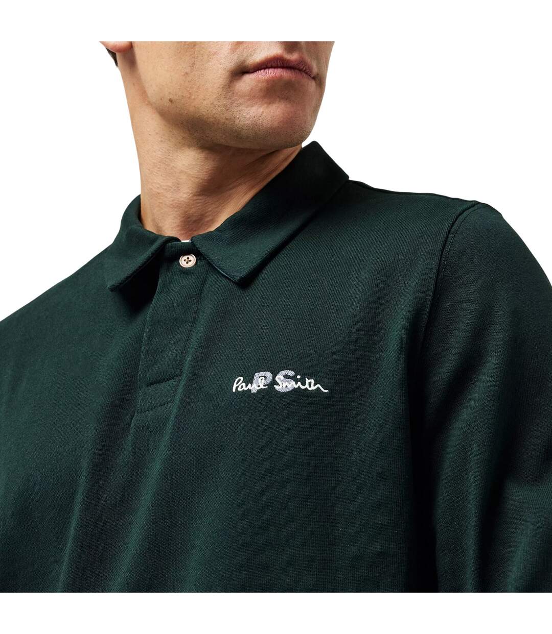 Mens Embroidered Logo Cotton Long-sleeved Polo Shirt Green Paul Smith-4