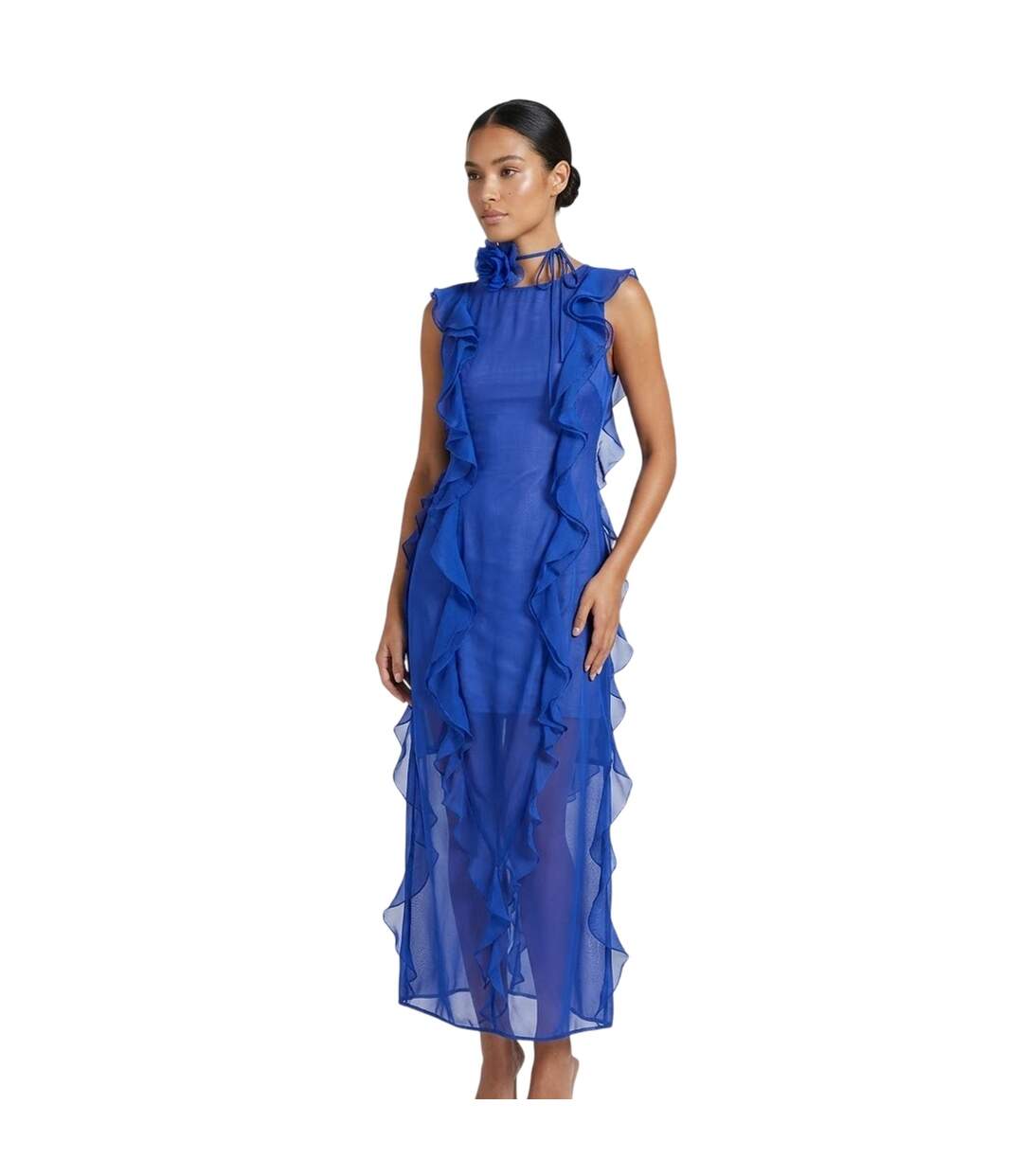 Womens/ladies Ruffled Halter Neck Maxi Dress Blue AmyLynn-4