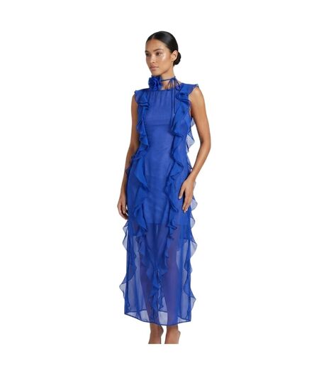 Womens/ladies Ruffled Halter Neck Maxi Dress Blue AmyLynn