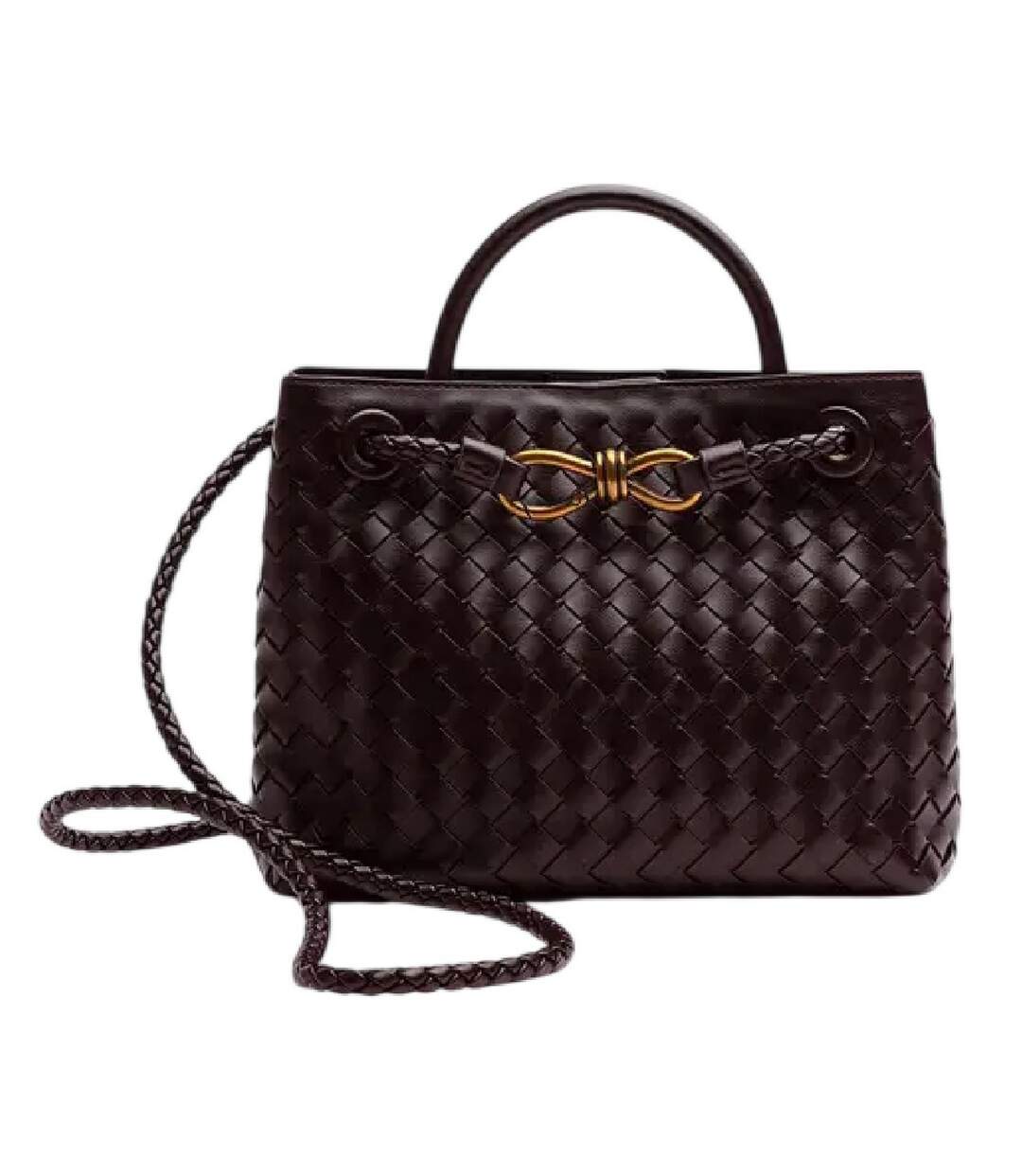 Woven Leather Tote Bag One Size Brown Where´s That From-3