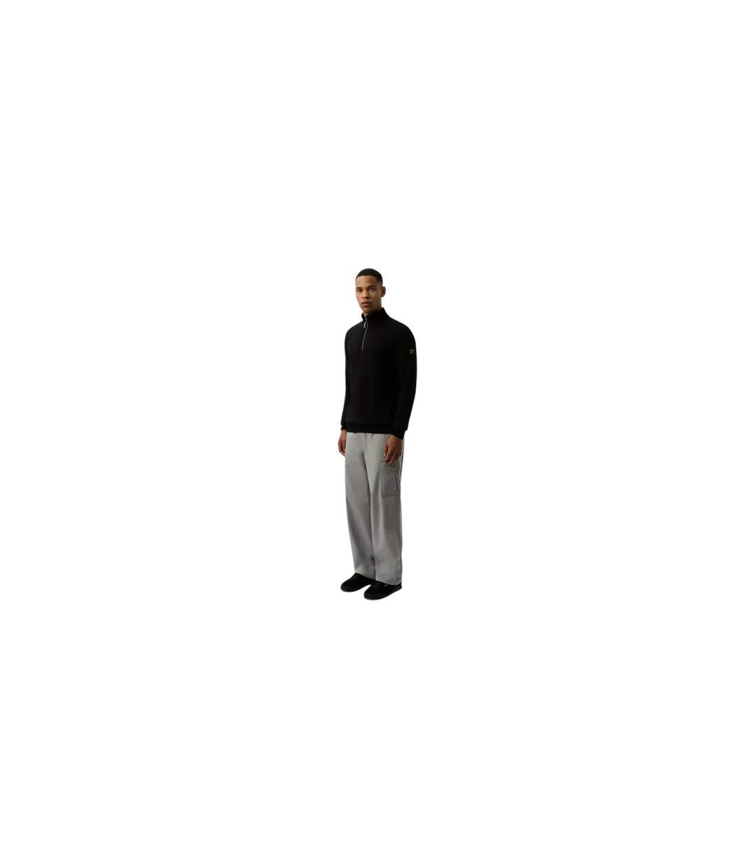 Mens Quarter Zip Regular Long-sleeved Sweatshirt Black Patrick-1