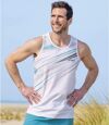 Pack of 3 Men's Graphic Print Tank Tops - Turquoise White Anthracite Atlas For Men