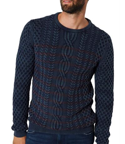 Pull tricot KWR222 navy col rond maille graphique
