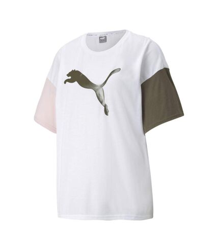 T-shirt Blanc/Kaki/Rose Femme Puma Msport Fashion - XS