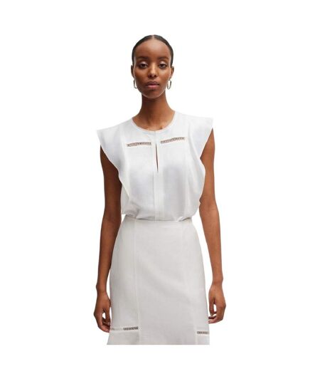 Womens/ladies Keyhole Regular Ruffle Blouse White Boss