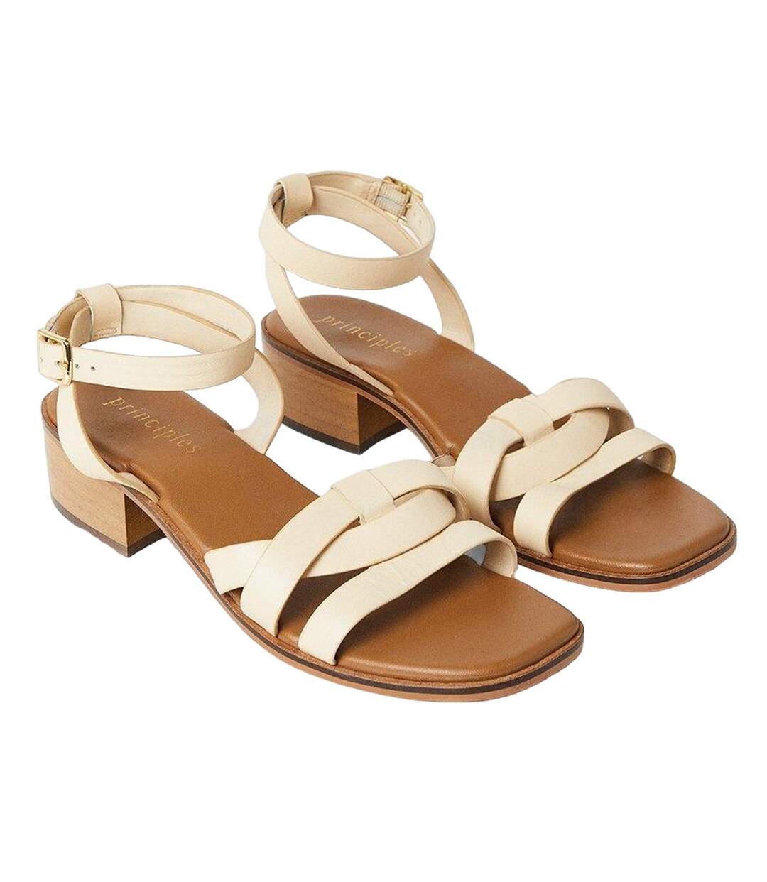 Womens/ladies fion leather low block heel sandals bone Principles-1