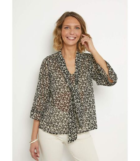 Tunique voile  imprimé manches 3/4 lavallière