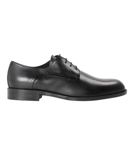 Mens Leather Low Block Heel Derby Shoes Black Boss