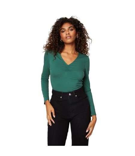 Womens/ladies ruched front long-sleeved t-shirt green Dorothy Perkins