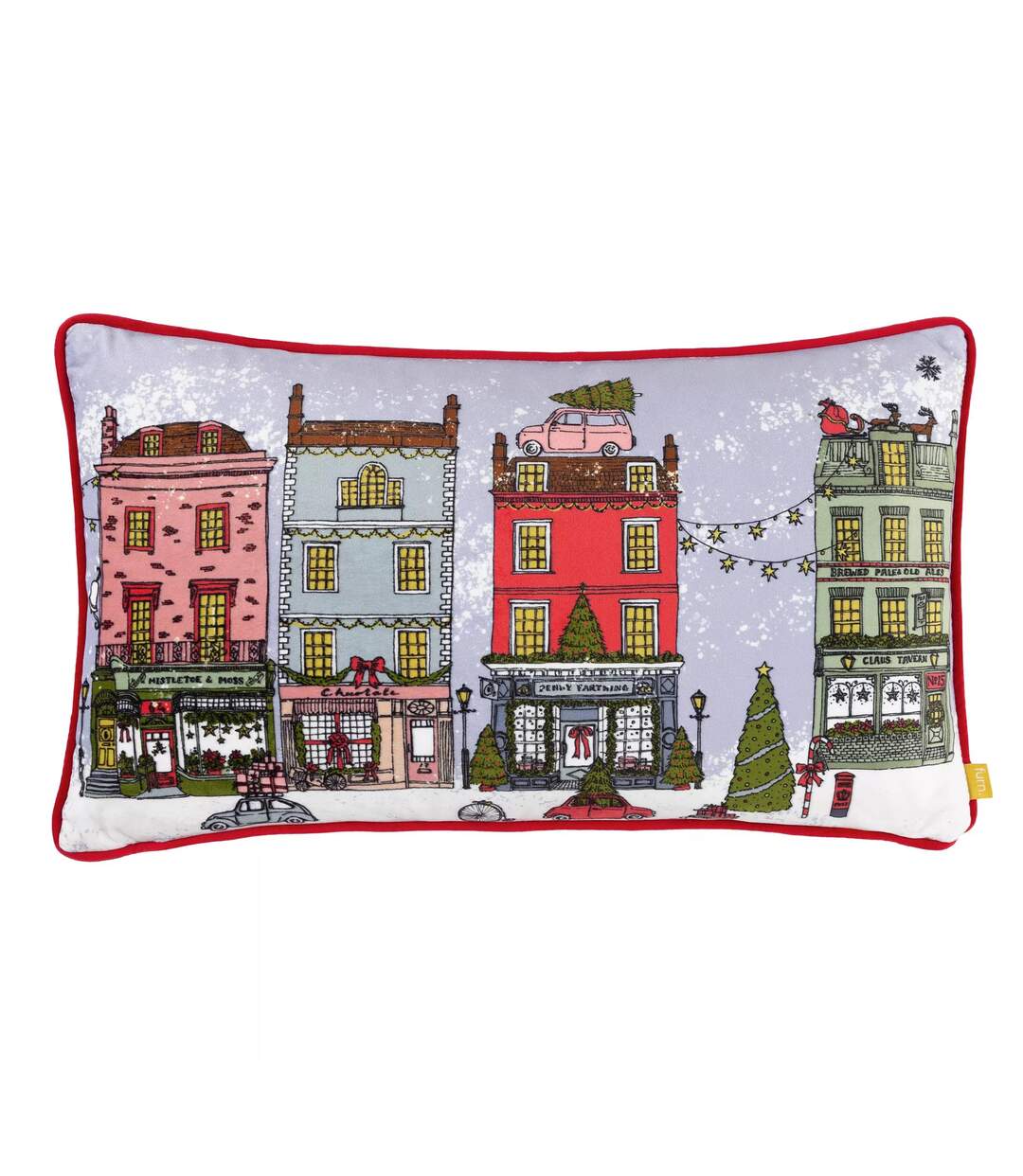 Christmas spirit piped velvet cushion cover 50cm x 30cm multicoloured Furn