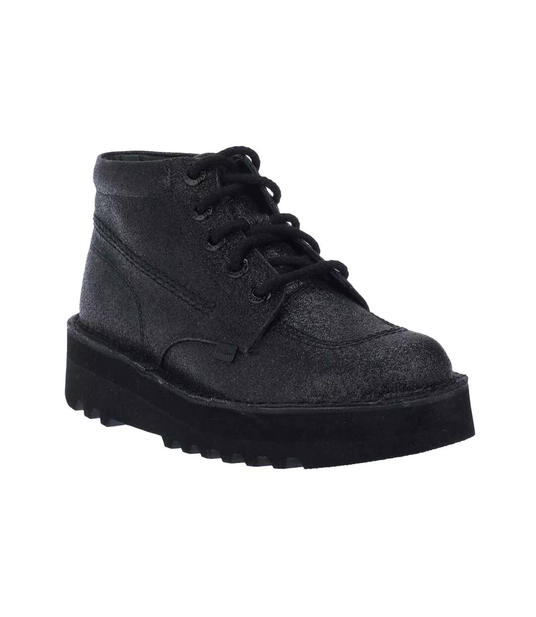 Womens/ladies Kick Hi Glitter Leather Stack Heel Boots Black Kickers-1