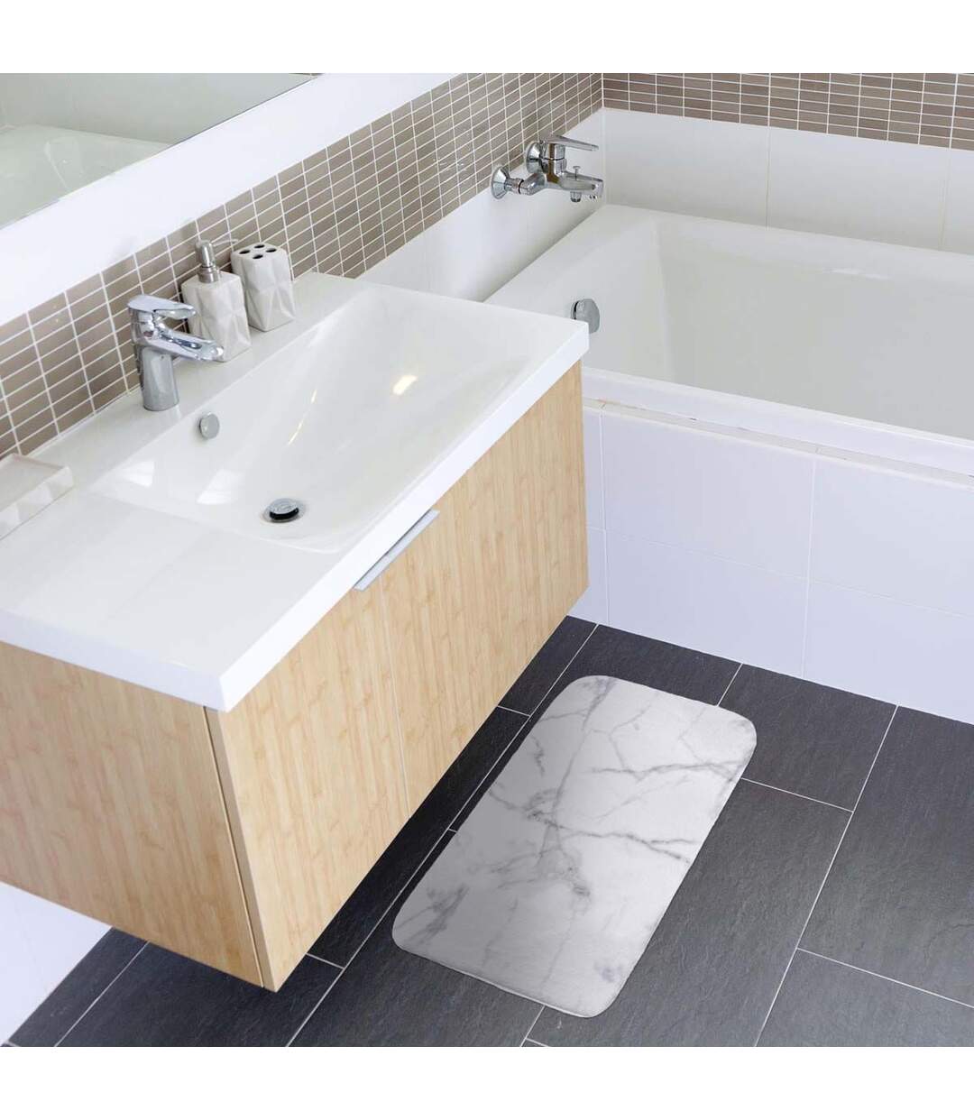 Tapis de Bain Microfibre Effet Marbre 45x75cm Blanc-3