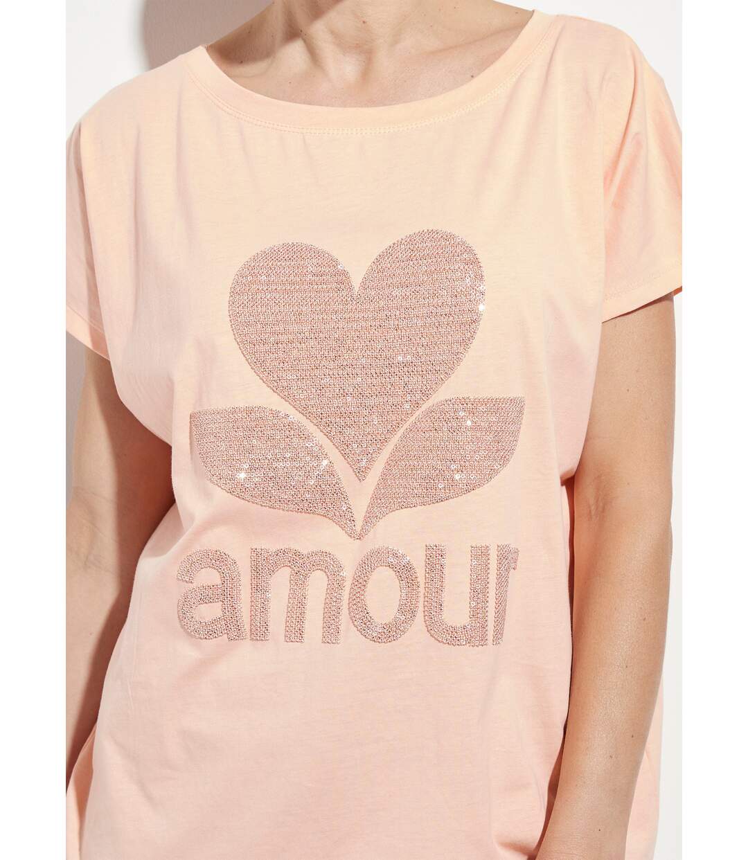 T-shirt col rond motif pailleté Amour-4