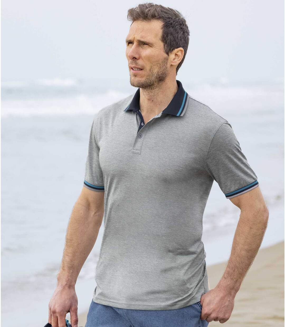 Pack of 2 Men's Sporty Polo Shirts - Turquoise Grey Atlas For Men