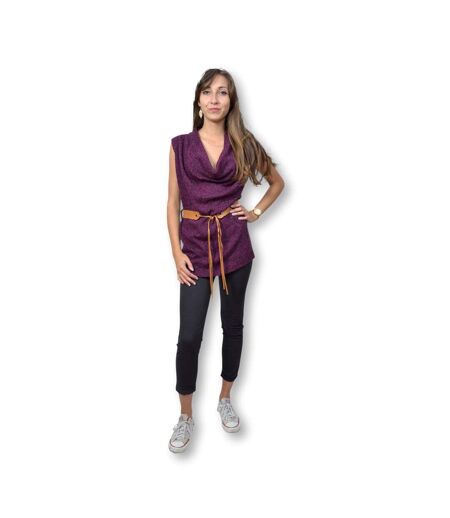 Pull tunique femme sans manche de couleur violet