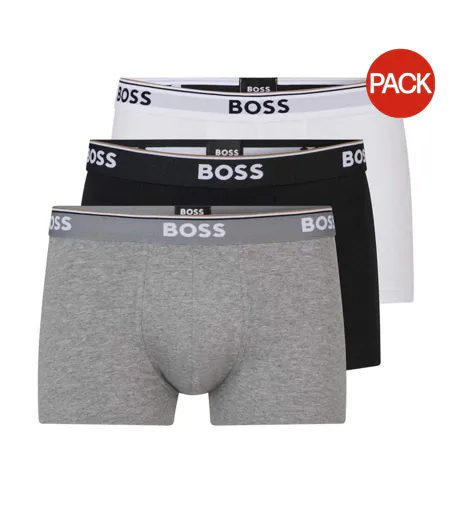 Pack Of 3  Mens Bodywear Logo Boxer Shorts  Black White Grey Boss