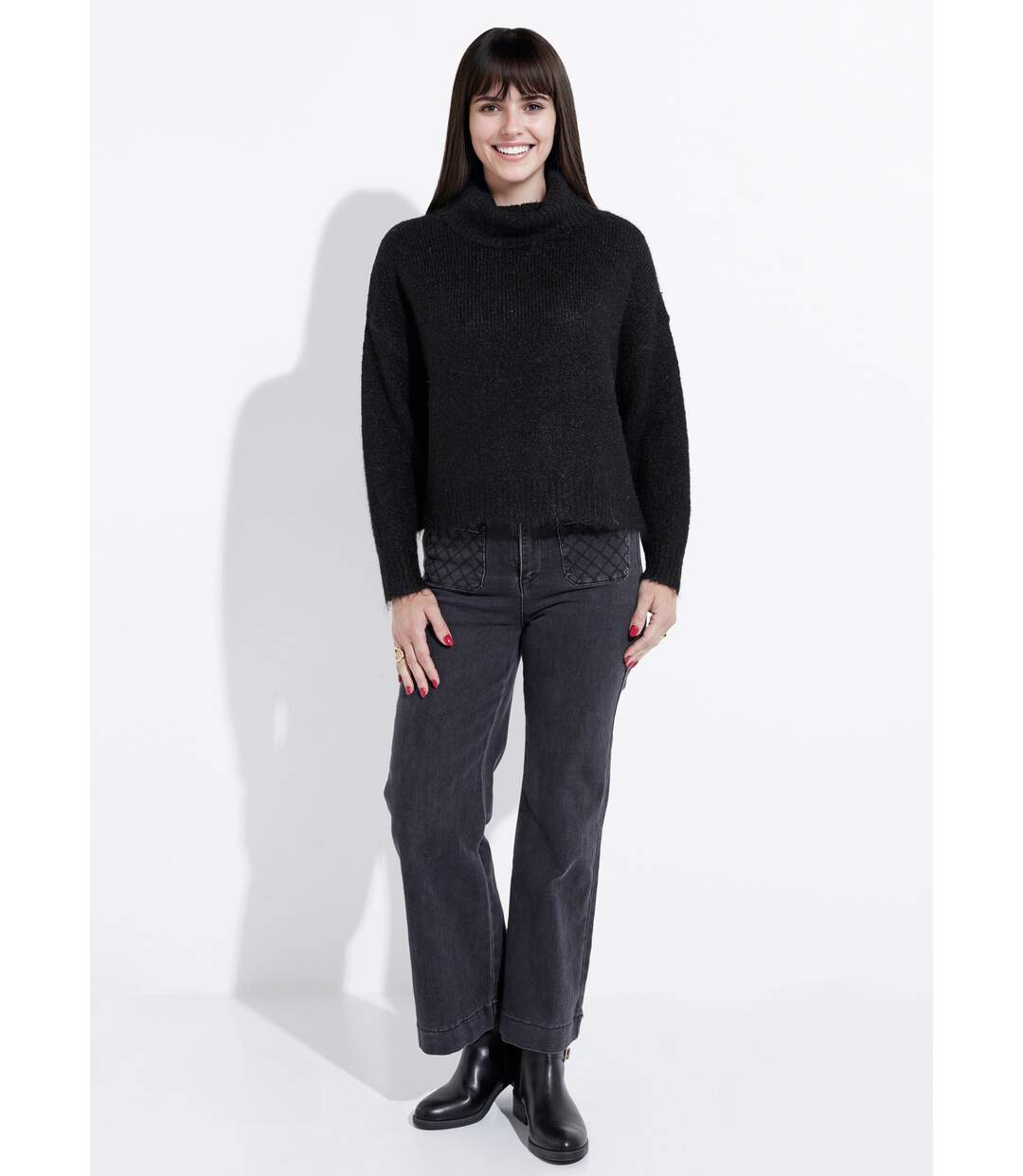 Pull col roulé en maille épaisse-3