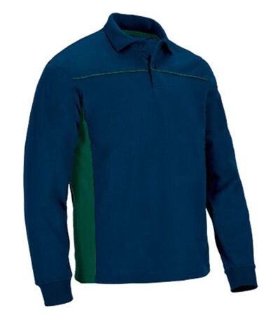 Polo manches longues bicolore - Homme - réf THUNDER - bleu marine et vert bouteille