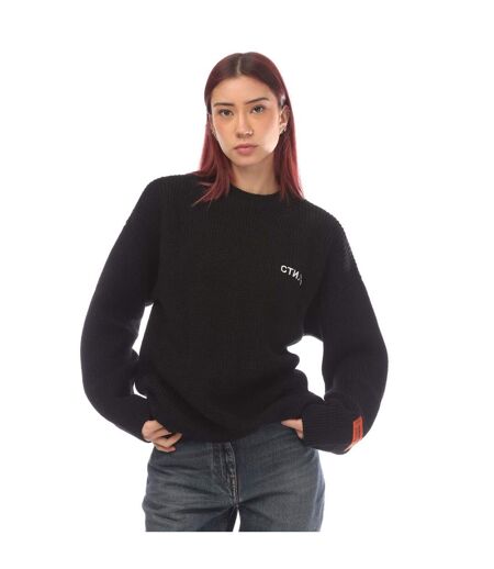Womens/ladies Ctnmb Knitted Crew Neck Oversized Sweatshirt Black White Heron Preston