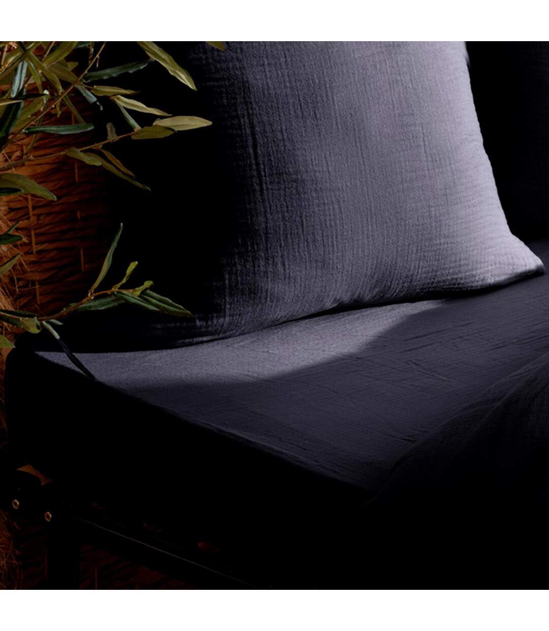 Drap Housse en Gaze de Coton Flora 160x200cm Bleu-3