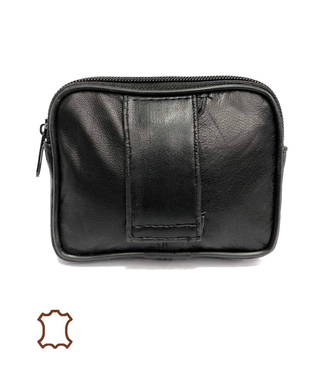 Porte monnaie compact en cuir agneau noir pour homme-2