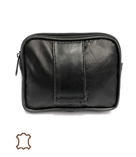 Porte monnaie compact en cuir agneau noir pour homme