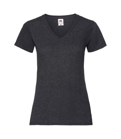 Fruit Of The Loom Ladies Lady-Fit Valueweight V-Neck Short Sleeve T-Shirt (Dark Heather)