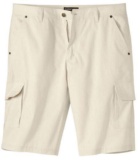 Men's Ecru Microcanvas Cargo Shorts 