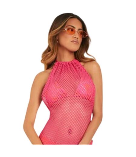 Womens/ladies Mesh Beach Dress Pink Missy Empire