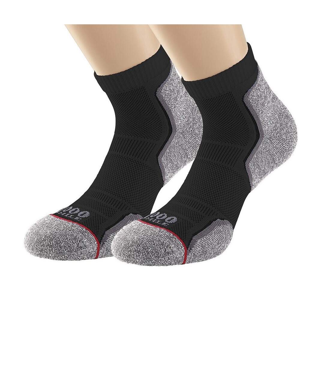 Pack of 2  Mens run recycled ankle socks  black/grey 1000 Mile-3