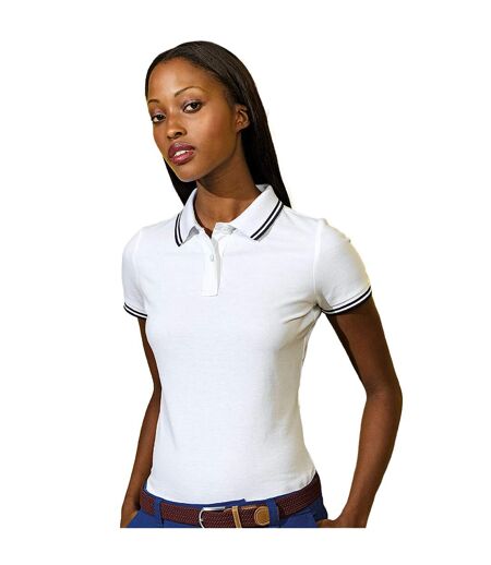 Polo manches courtes femme blanc / bleu marine Asquith & Fox