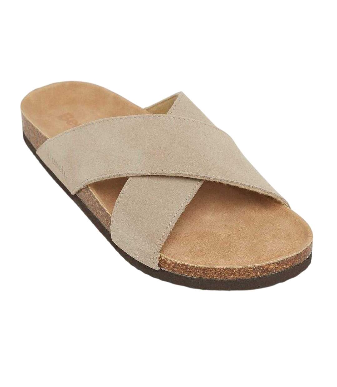 Unisex Adult Peel Open Suede Slides Taupe Bench-3